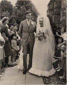 Candida Betjeman in Belleville Couture for her wedding to Rupert Lycett Green, June 1963